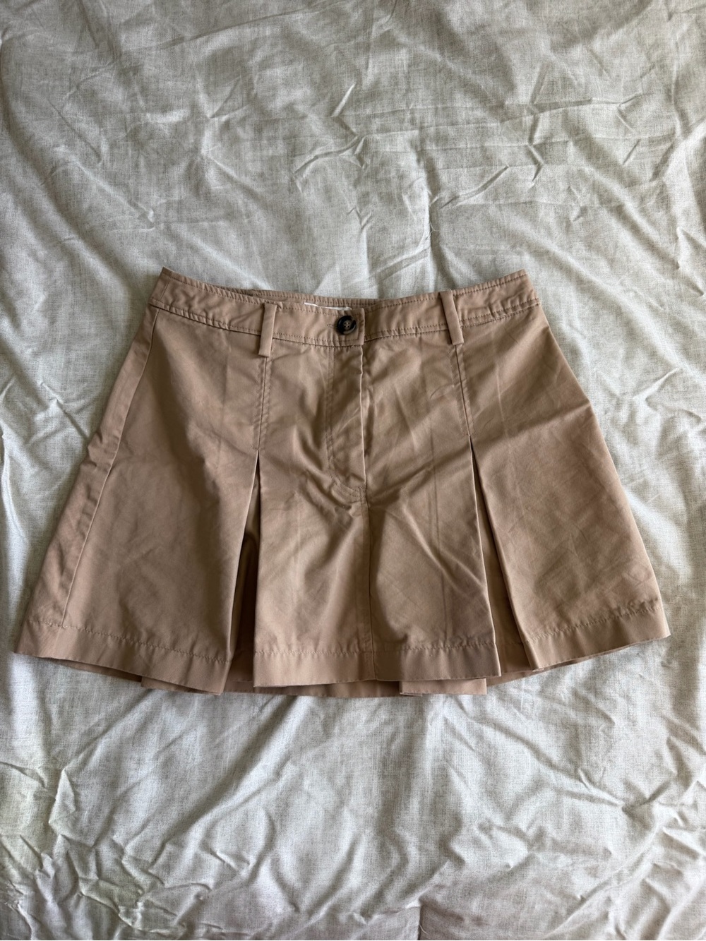 H&M Tan/Khaki Pleated Preppy Mini Skirt (6)